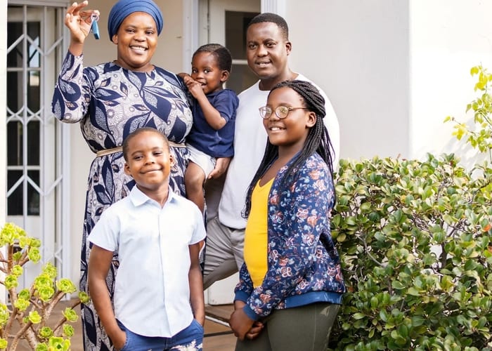 Family celebrating homeownership